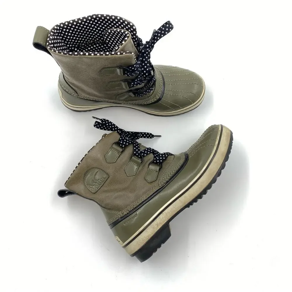 Sorel Tivoli Waterproof Rain and Snow Boots Green Size 7‎ polka dot lace up